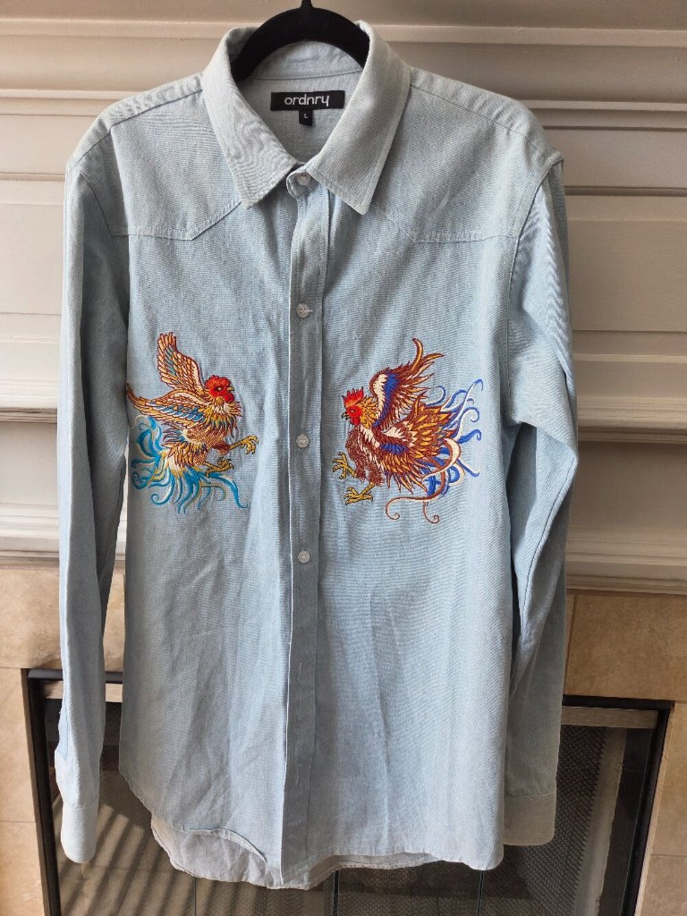 Ordnry Light Blue Embroidered Chambray Shirt Size L